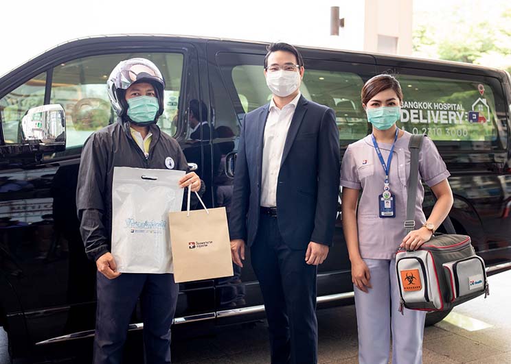 โรงพยาบาลกรุงเทพ ส่งแคมเปญห่วงใยสุขภาพช่วงวิกฤตโควิด-19  ด้วยบริการ “Bangkok Hospital DeliveryServices”  บริการปรึกษาแพทย์ เจาะเลือด ฉีดวัคซีนและจัดส่งยาถึงบ้านคุณ พร้อมแคมเปญไทยช่วยไทยสู้ภัยโควิด เพื่อช่วยลดค่าใช้จ่ายในการรักษาพยาบาล